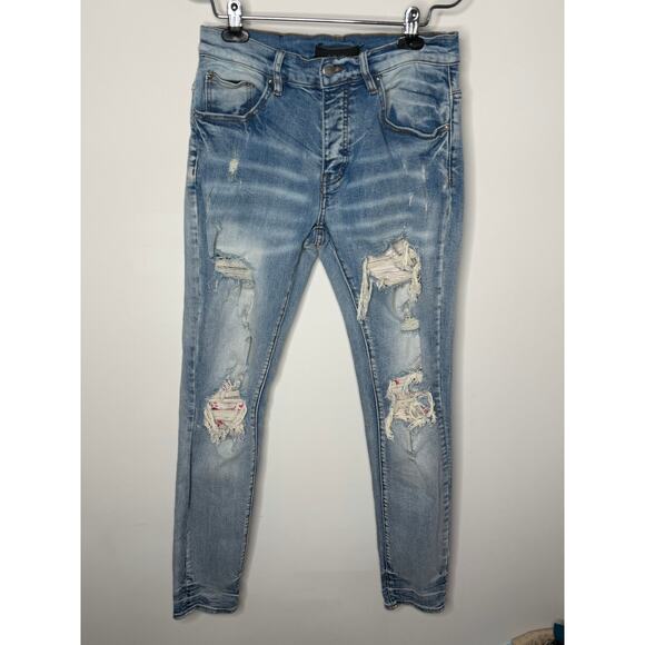 Amiri Cotton Blend High Waisted Distressed Denim Skinny Jeans Blue Womens 30 - Picture 2 of 11